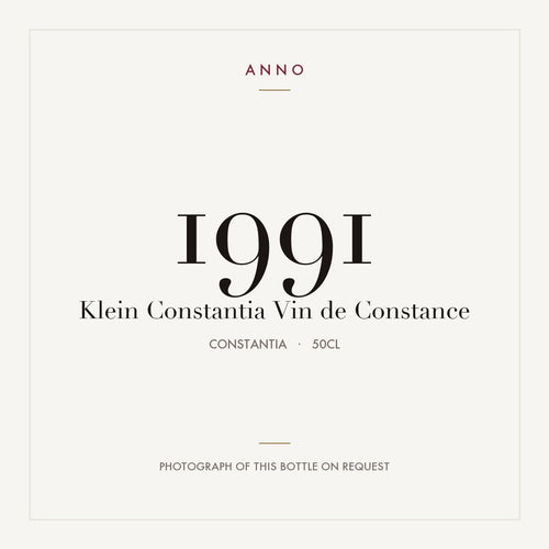 Klein Constantia Vin de Constance 1991 0,5l from Constantia — ANNO vintage card; photograph of the actual bottle available on request