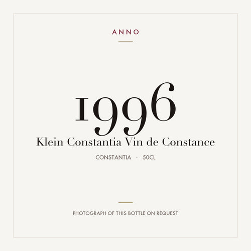 Klein Constantia Vin de Constance 1996 0,5l from Constantia — ANNO vintage card; photograph of the actual bottle available on request