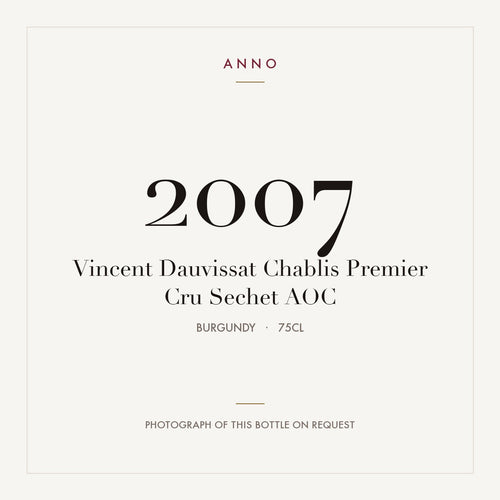 Vincent Dauvissat Chablis Premier Cru Sechet 2007 AOC 0,75l from Burgundy — ANNO vintage card; photograph of the actual bottle available on request