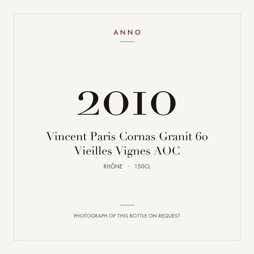 Vincent Paris Cornas Granit 60 Vieilles Vignes 2010 AOC 1,5l from Rhône — ANNO vintage card; photograph of the actual bottle available on request