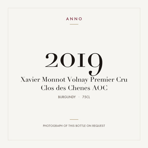 Xavier Monnot Volnay Premier Cru Clos des Chenes 2019 AOC 0,75l from Burgundy — ANNO vintage card; photograph of the actual bottle available on request
