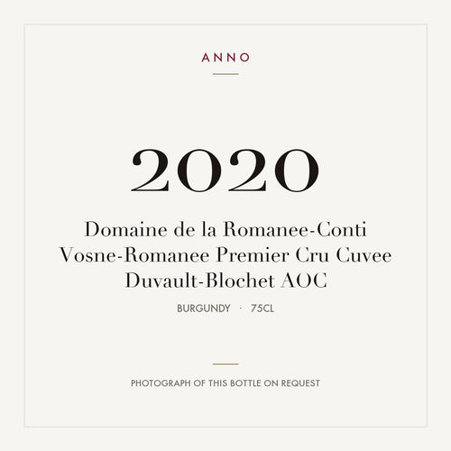 Domaine de la Romanee-Conti Vosne-Romanee Premier Cru Cuvee Duvault-Blochet 2020 AOC 0,75l from Burgundy — ANNO vintage card; photograph of the actual bottle available on request