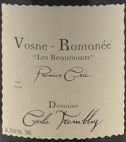 Domaine Cecile Tremblay Vosne-Romanee Premier Cru Les Beaumonts 2018 AOC 0,75l — wine label, illustrative image