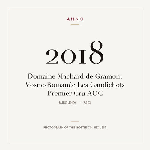 Domaine Machard de Gramont Vosne-Romanee Premier Cru Les Gaudichots 2018 AOC 0,75l — ANNO-Jahrgangskarte; Foto der tatsächlichen Flasche auf Anfrage