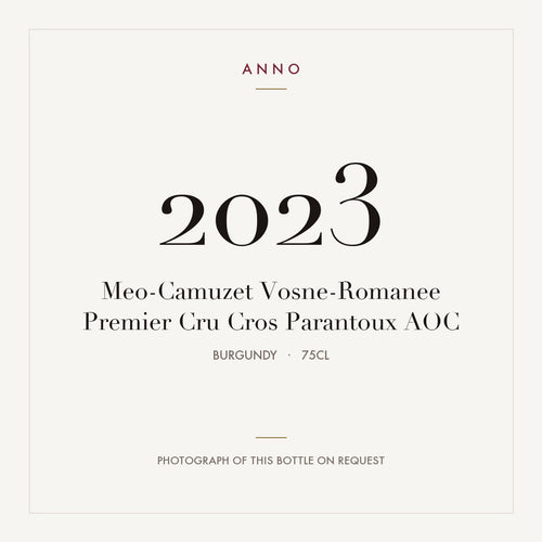 Meo-Camuzet Vosne-Romanee Premier Cru Cros Parantoux 2023 AOC 0,75l from Burgundy — ANNO vintage card; photograph of the actual bottle available on request