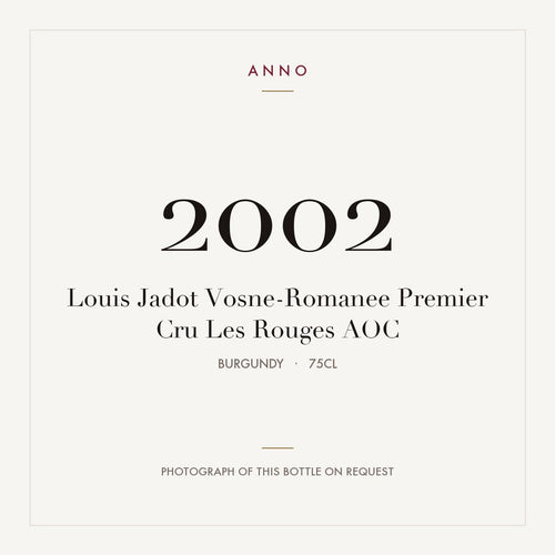 Louis Jadot Vosne-Romanee Premier Cru Les Rouges 2002 AOC 0,75l from Burgundy — ANNO vintage card; photograph of the actual bottle available on request