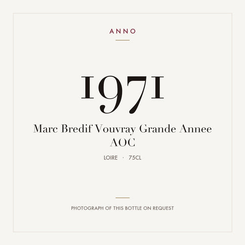 Marc Bredif Vouvray Grande Annee 1971 AOC 0,75l, Loire — cartão de colheita ANNO; fotografia da garrafa real disponível a pedido