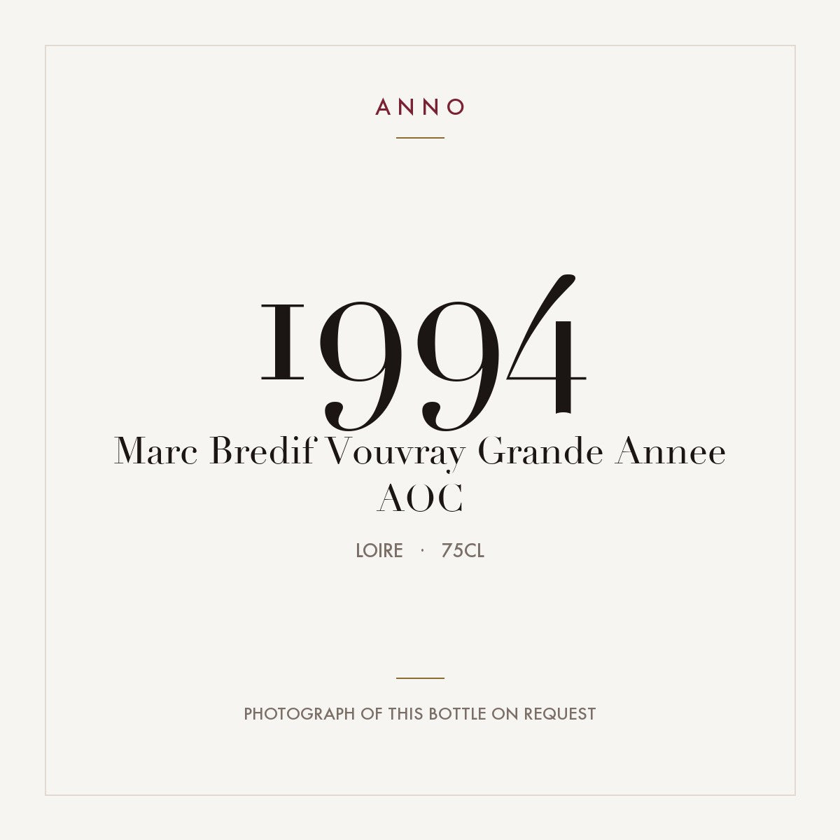Marc Bredif Vouvray Grande Annee 1994 AOC 0,75l from Loire — ANNO vintage card; photograph of the actual bottle available on request