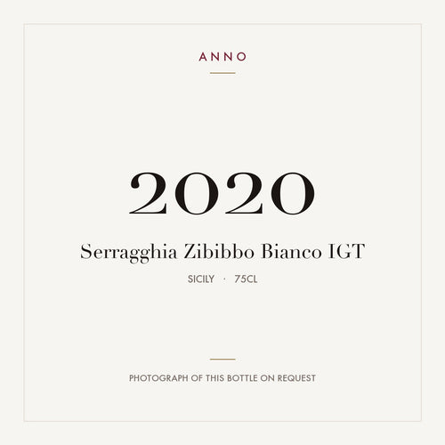 Serragghia Zibibbo Bianco 2020 IGT 0,75l from Sicily — ANNO vintage card; photograph of the actual bottle available on request