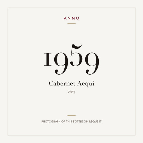 Cabernet Acqui 1959 0,7l — ANNO-årgangskort; foto af den faktiske flaske på forespørgsel