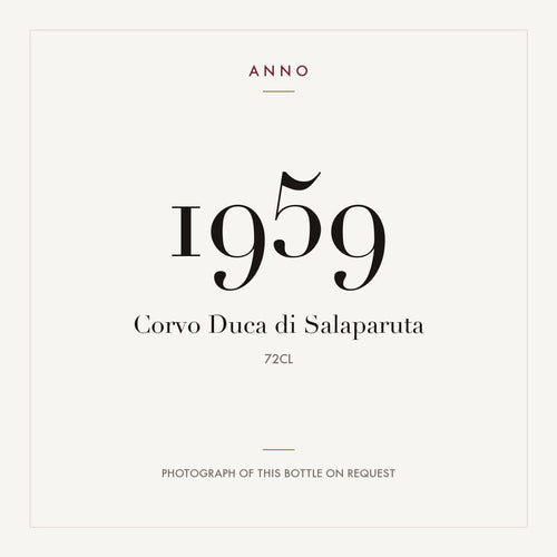 Corvo Duca di Salaparuta 1959 0,72l — ANNO-årgangskort; foto af den faktiske flaske på forespørgsel