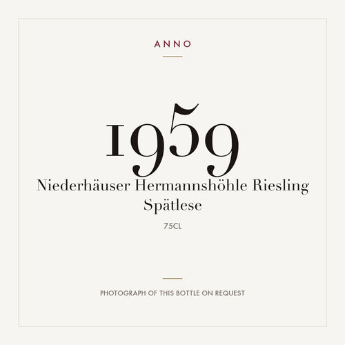 Niederhauser Hermannshohle Riesling Spatlese 1959 0,75l — ANNO vintage card; photograph of the actual bottle available on request