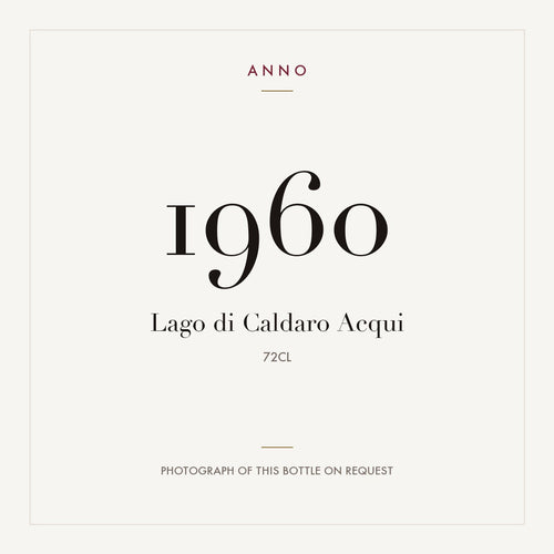 Lago di Caldaro Acqui 1960 0,72l — cartão de colheita ANNO; fotografia da garrafa real disponível a pedido