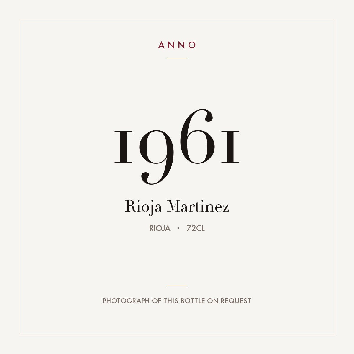 Rioja Martinez 1961 0,72l, Rioja — ANNO-årgangskort; foto af den faktiske flaske på forespørgsel