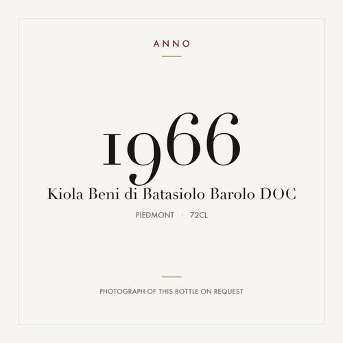 Kiola Beni di Batasiolo Barolo 1966 DOC 0,72l, Piëmont — ANNO-jaargangkaart; foto van de echte fles op aanvraag