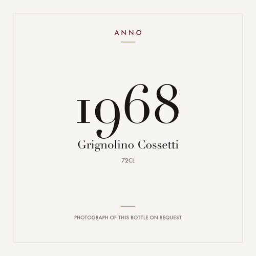 Cossetti Grignolino 1968 DOC 0,72l — ANNO-årgangskort; foto af den faktiske flaske på forespørgsel