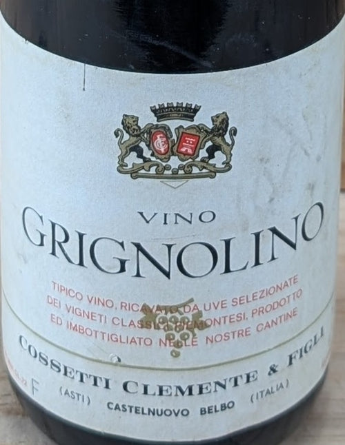 Cossetti Grignolino DOC — wine label, illustrative image