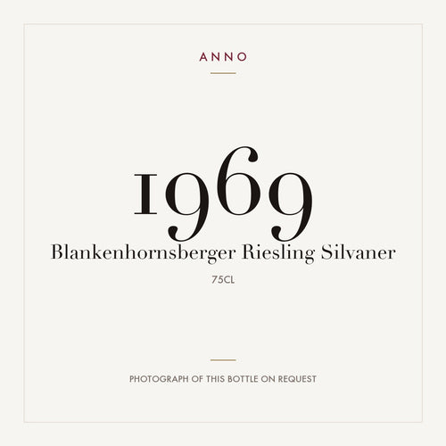 Blankenhornsberger Riesling Silvaner 1969 0,75l — карточка урожая ANNO; фото настоящей бутылки по запросу