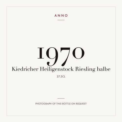 Kiedricher Heiligenstock Riesling 1970 0,375l — carte millésime ANNO ; photo de la bouteille réelle disponible sur demande
