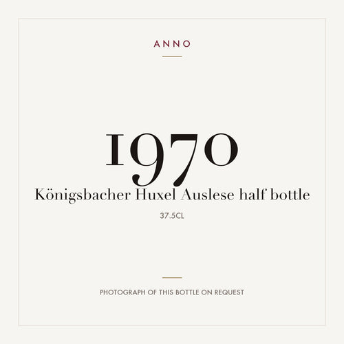 Konigsbacher Huxel Auslese 1970 0,375l — ANNO 年份卡；實際酒瓶照片可應要求提供
