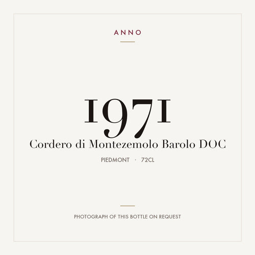 Cordero di Montezemolo Barolo 1971 DOC 0,72l, Piemonte — cartão de colheita ANNO; fotografia da garrafa real disponível a pedido