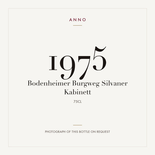 Bodenheimer Burgweg Silvaner Kabinett 1975 0,75l — ANNO vintage card; photograph of the actual bottle available on request