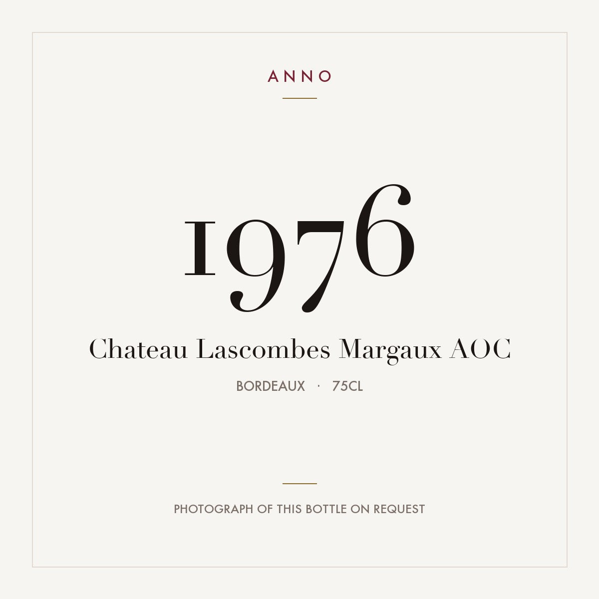 Chateau Lascombes Margaux 1976 AOC 0,75l from Bordeaux — ANNO vintage card; photograph of the actual bottle available on request