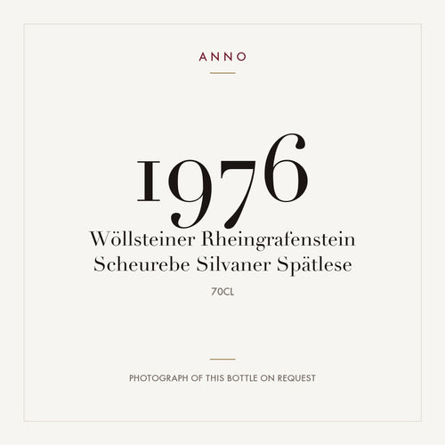 Wollsteiner Rheingrafenstein Scheurebe Silvaner Spatlese 1976 0,7l — карточка урожая ANNO; фото настоящей бутылки по запросу