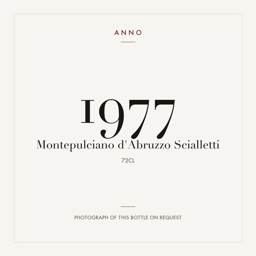 Scialletti Montepulciano d'Abruzzo 1977 DOC 0,72l — ANNO-Jahrgangskarte; Foto der tatsächlichen Flasche auf Anfrage