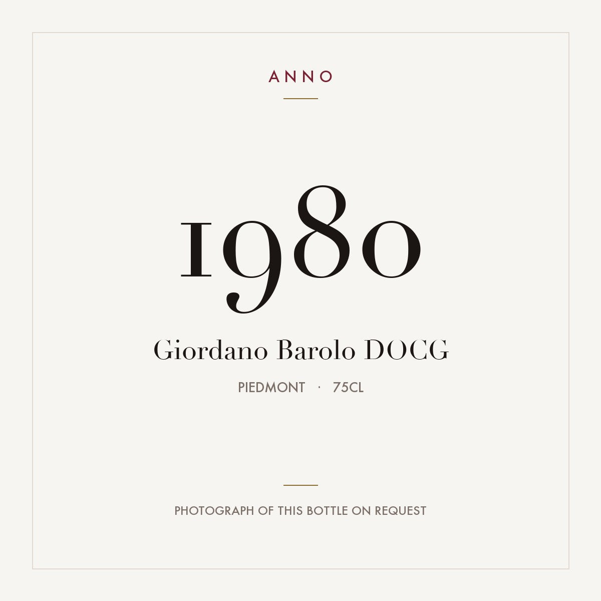 Giordano Barolo 1980 DOCG 0,75l, ピエモンテ — ANNOヴィンテージカード。実際のボトルの写真はご要望に応じてご用意します