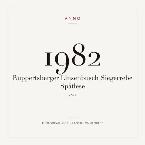 Ruppertsberger Linsenbusch Siegerrebe Spatlese 1982 0,75l — ANNO vintage card; photograph of the actual bottle available on request