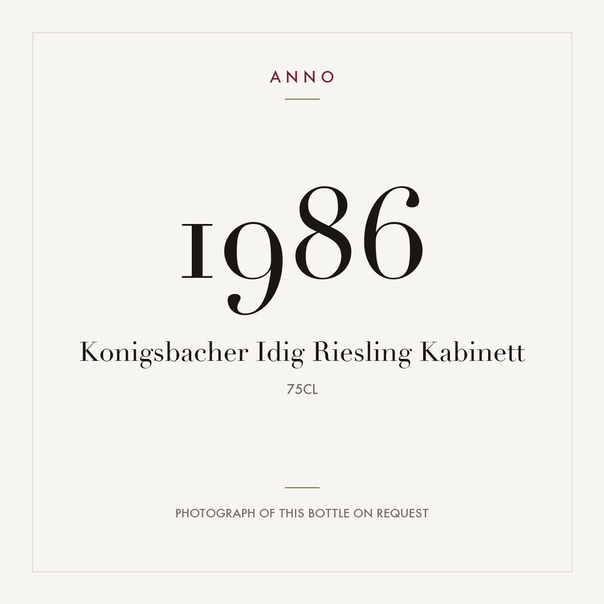 Konigsbacher Idig Riesling Kabinett 1986 0,75l — ANNO-årgangskort; foto af den faktiske flaske på forespørgsel
