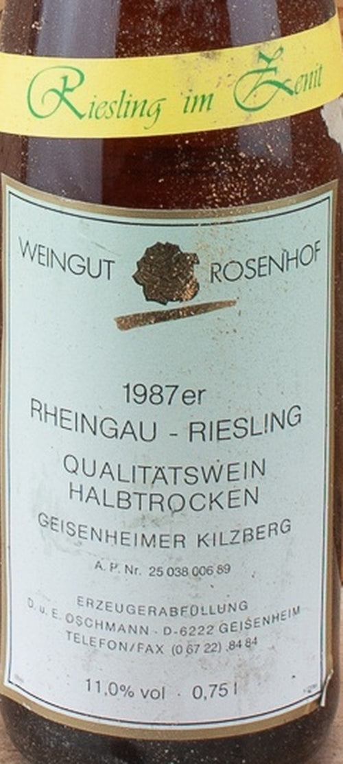 Weingut Rosenhof Rheingau Geisenheimer Kilzberg Riesling Halbtrocken 1987 — wine label