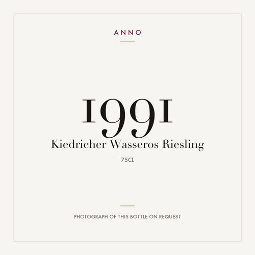 Kiedricher Wasseros Riesling 1991 0,75l — card dell'annata ANNO; foto della bottiglia reale disponibile su richiesta