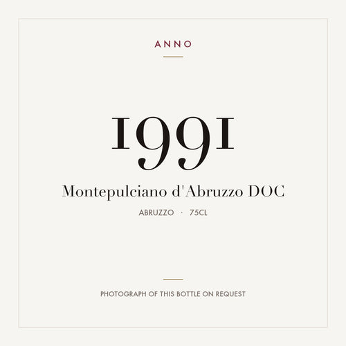 Montepulciano d'Abruzzo 1991 DOC 0,75l, アブルッツォ — ANNOヴィンテージカード。実際のボトルの写真はご要望に応じてご用意します