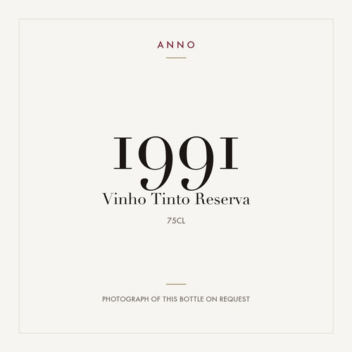 Vinho Tinto Reserva 1991 0,75l — tarjeta de añada ANNO; foto de la botella real disponible bajo petición