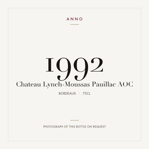 Chateau Lynch-Moussas Pauillac 1992 AOC 0,75l from Bordeaux — ANNO vintage card; photograph of the actual bottle available on request