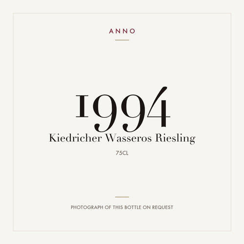 Kiedricher Wasseros Riesling 1994 0,75l — ANNO-Jahrgangskarte; Foto der tatsächlichen Flasche auf Anfrage