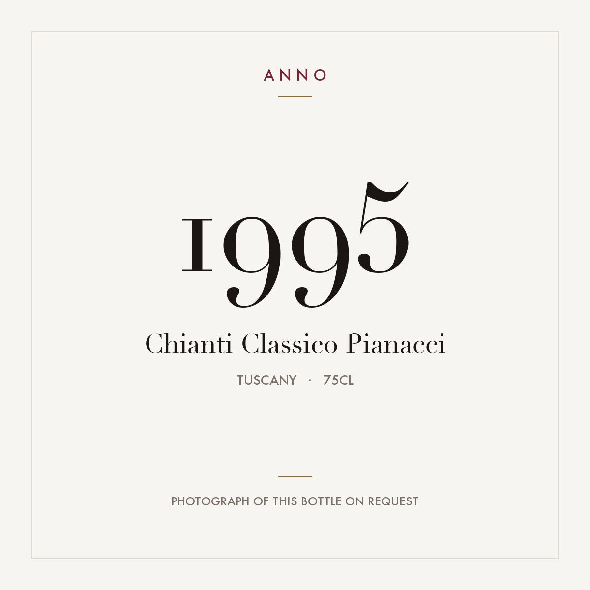 Chianti Classico Pianacci 1995 0,75l, Toscana — tarjeta de añada ANNO; foto de la botella real disponible bajo petición