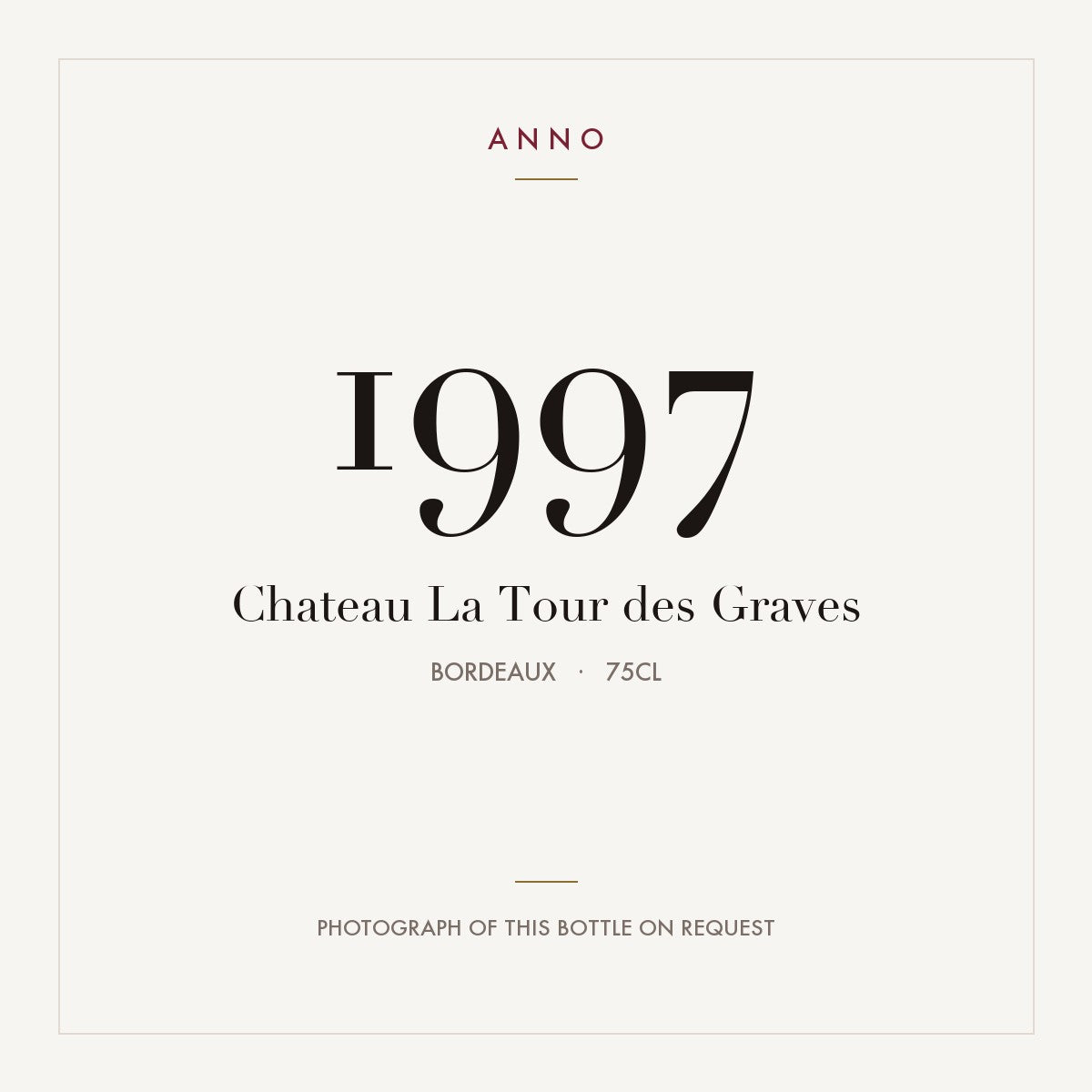 Chateau La Tour des Graves 1997 0,75l from Bordeaux — ANNO vintage card; photograph of the actual bottle available on request