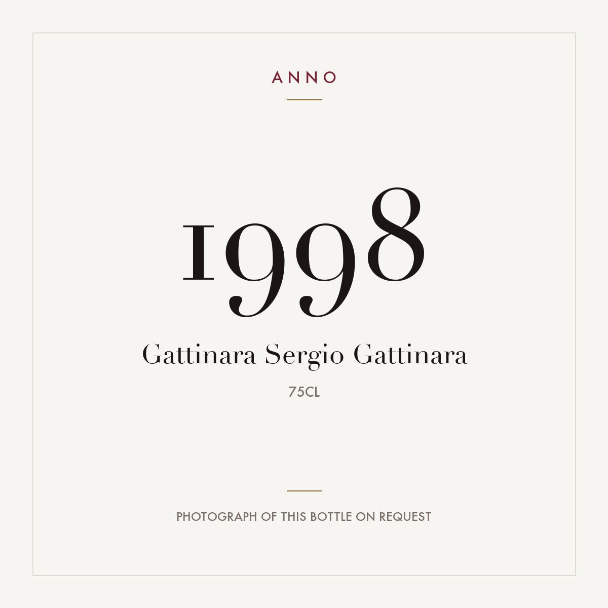 Gattinara Sergio Gattinara 1998 0,75l — ANNO vintage card; photograph of the actual bottle available on request