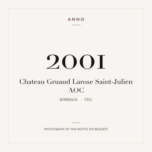 Chateau Gruaud Larose Saint-Julien 2001 AOC 0,75l from Bordeaux — ANNO vintage card; photograph of the actual bottle available on request