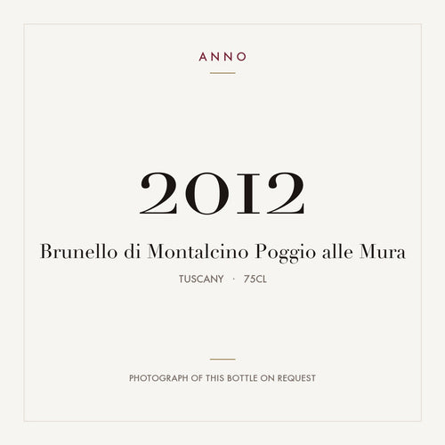 Poggio alle Mura Brunello di Montalcino 2012 DOCG 0,75l — card dell'annata ANNO; foto della bottiglia reale disponibile su richiesta