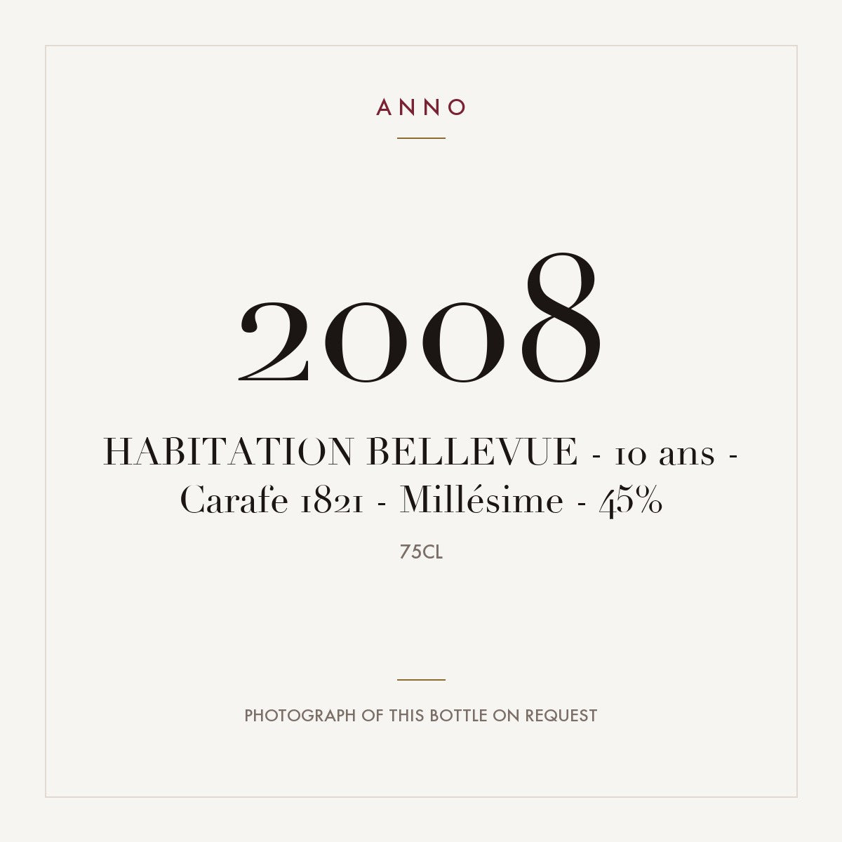 Habitation Bellevue Carafe 1821 10 ans 2008 0,75l