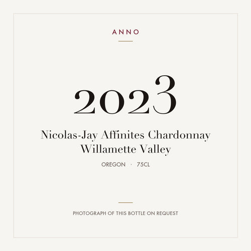 Nicolas-Jay Affinites Chardonnay Willamette Valley 2023 0,75l from Oregon — ANNO vintage card; photograph of the actual bottle available on request