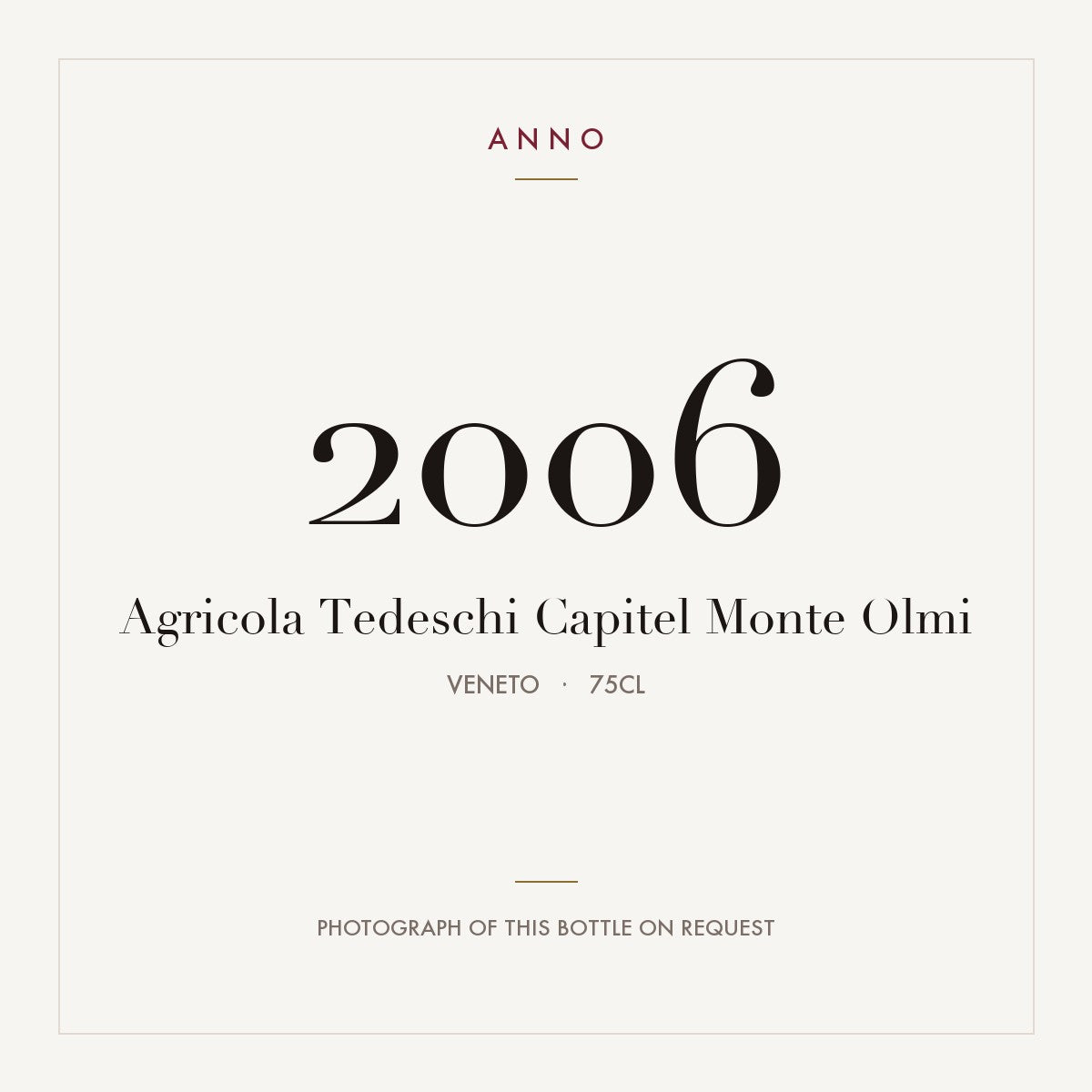 Agricola Tedeschi Capitel Monte Olmi 2006 0,75l, Vénétie — carte millésime ANNO ; photo de la bouteille réelle disponible sur demande