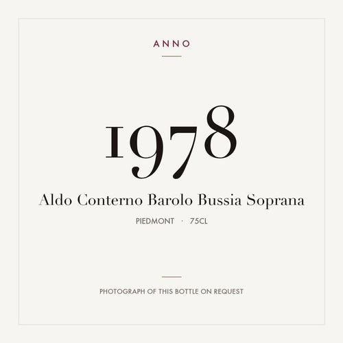 Aldo Conterno Barolo Bussia Soprana 1978 0,75l from Piedmont — ANNO vintage card; photograph of the actual bottle available on request