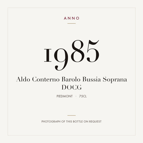 Aldo Conterno Barolo Bussia Soprana 1985 DOCG 0,75l, ピエモンテ — ANNOヴィンテージカード。実際のボトルの写真はご要望に応じてご用意します