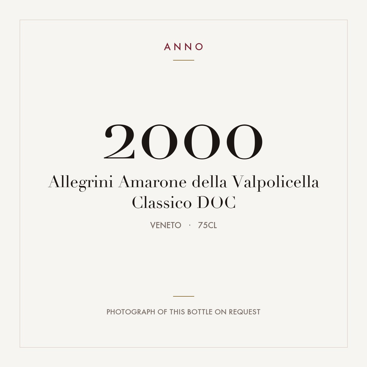Allegrini Amarone della Valpolicella Classico 2000 DOC 0,75l, Veneto — ANNO-årgangskort; foto af den faktiske flaske på forespørgsel