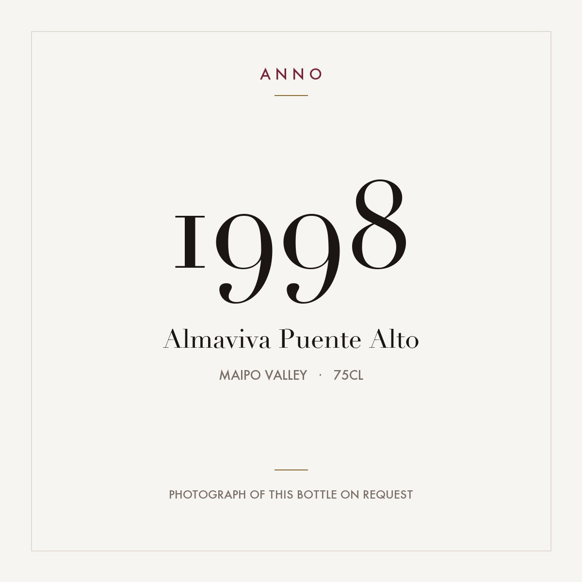 Almaviva Puente Alto 1998 0,75l, Maipodalen — ANNO-årgangskort; foto af den faktiske flaske på forespørgsel